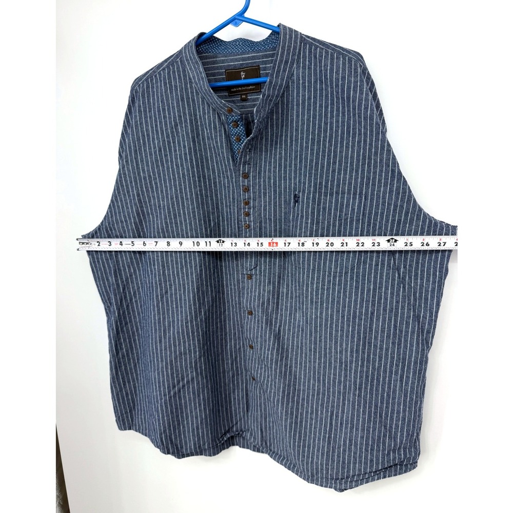 Celtic Ranchwear Mens 3XL Blue White Striped Linen Blend Grandfather Shirt - Picture 10 of 13